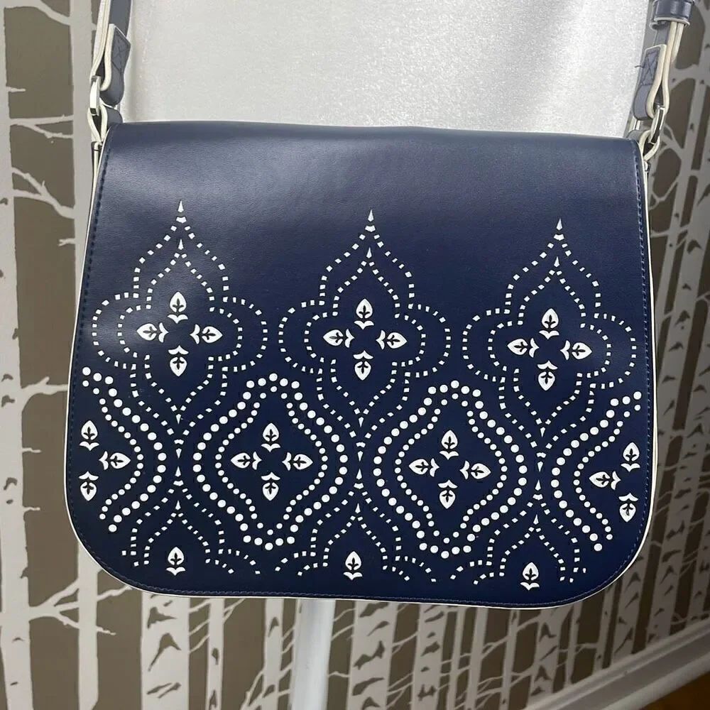 Vera Bradley Laser Cutout Saddle Crossbody Bag Navy Blue